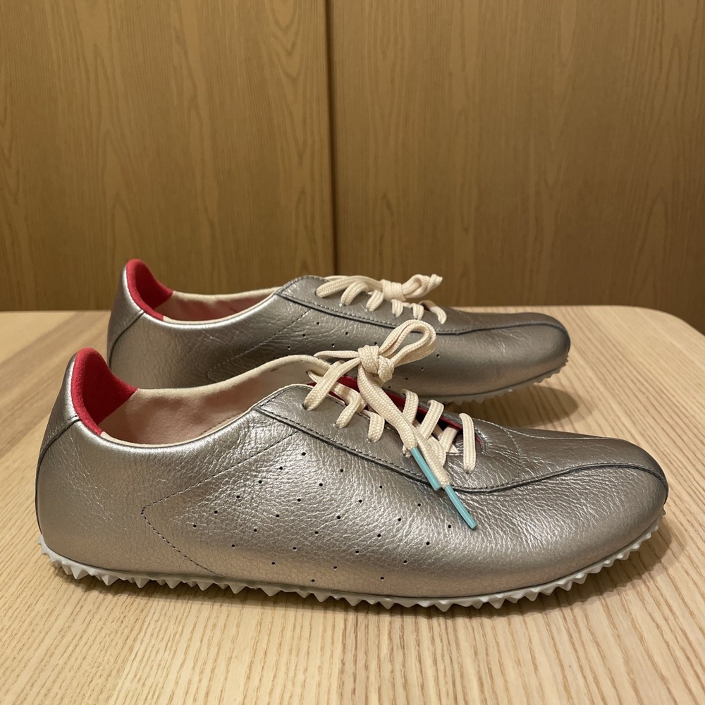 PLAE Sun Leather Sneakers Women's 10.5 Metallic Silver Lace Up EU 42